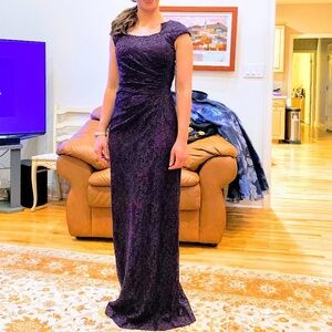 Elegant Purple Evening Gown—lace and lightly sparkling